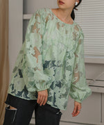 SHEER FLOWER VOLUME SLEEVE BLOUSE
