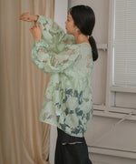 SHEER FLOWER VOLUME SLEEVE BLOUSE