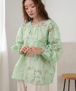 SHEER FLOWER VOLUME SLEEVE BLOUSE