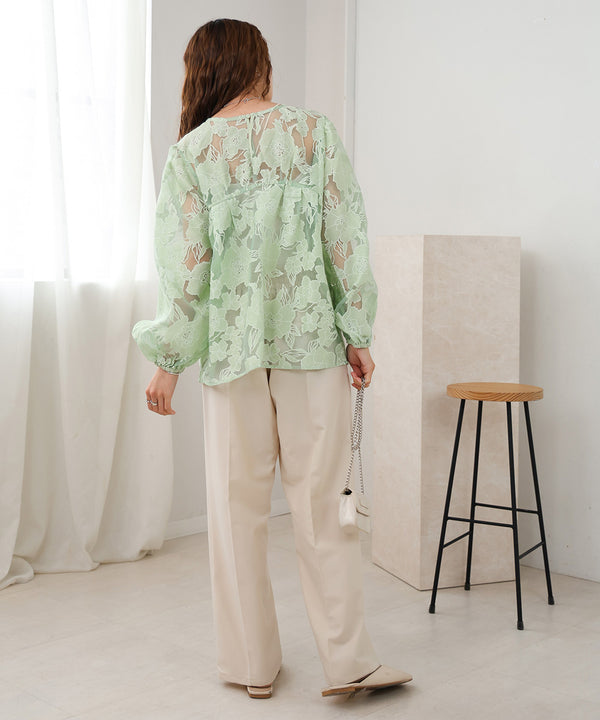 SHEER FLOWER VOLUME SLEEVE BLOUSE