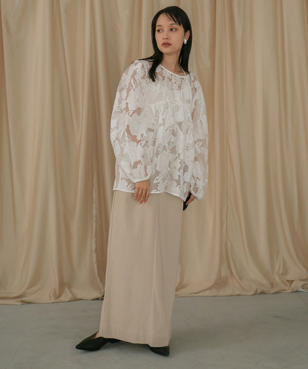 SHEER FLOWER VOLUME SLEEVE BLOUSE