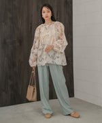 SHEER FLOWER VOLUME SLEEVE BLOUSE
