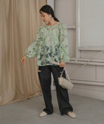 SHEER FLOWER VOLUME SLEEVE BLOUSE