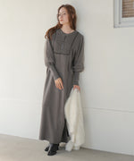 SLEEVE TULLE COLOR SCHEME LINE KNIT ONEPIECE