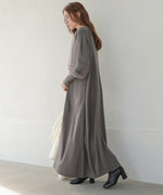 SLEEVE TULLE COLOR SCHEME LINE KNIT ONEPIECE