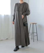 SLEEVE TULLE COLOR SCHEME LINE KNIT ONEPIECE