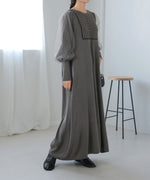 SLEEVE TULLE COLOR SCHEME LINE KNIT ONEPIECE