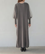 SLEEVE TULLE COLOR SCHEME LINE KNIT ONEPIECE