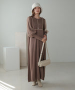 SLEEVE TULLE COLOR SCHEME LINE KNIT ONEPIECE