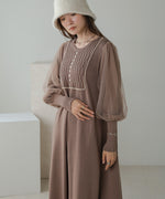 SLEEVE TULLE COLOR SCHEME LINE KNIT ONEPIECE