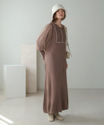 SLEEVE TULLE COLOR SCHEME LINE KNIT ONEPIECE