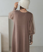 SLEEVE TULLE COLOR SCHEME LINE KNIT ONEPIECE