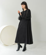 SLEEVE TULLE COLOR SCHEME LINE KNIT ONEPIECE
