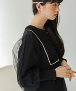SLEEVE TULLE COLOR SCHEME LINE KNIT ONEPIECE