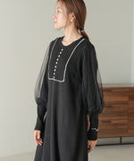 SLEEVE TULLE COLOR SCHEME LINE KNIT ONEPIECE