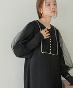 SLEEVE TULLE COLOR SCHEME LINE KNIT ONEPIECE