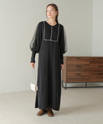 SLEEVE TULLE COLOR SCHEME LINE KNIT ONEPIECE