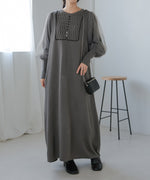 SLEEVE TULLE COLOR SCHEME LINE KNIT ONEPIECE