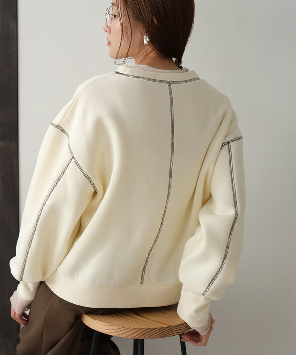 DOUBLE ZIP COLOR STITCHING BRUSHED LINING SWEAT