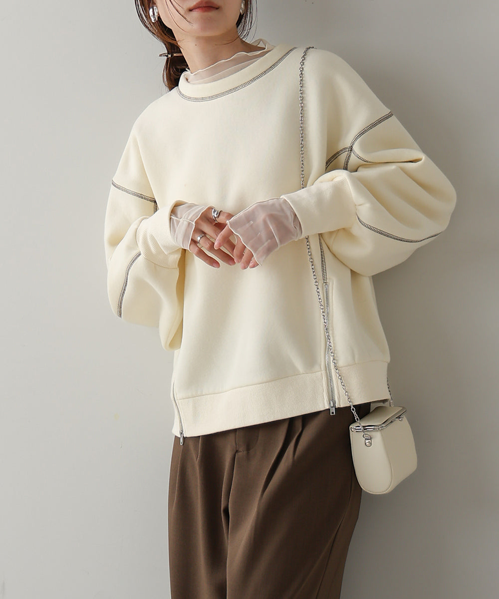 DOUBLE ZIP COLOR STITCHING BRUSHED LINING SWEAT