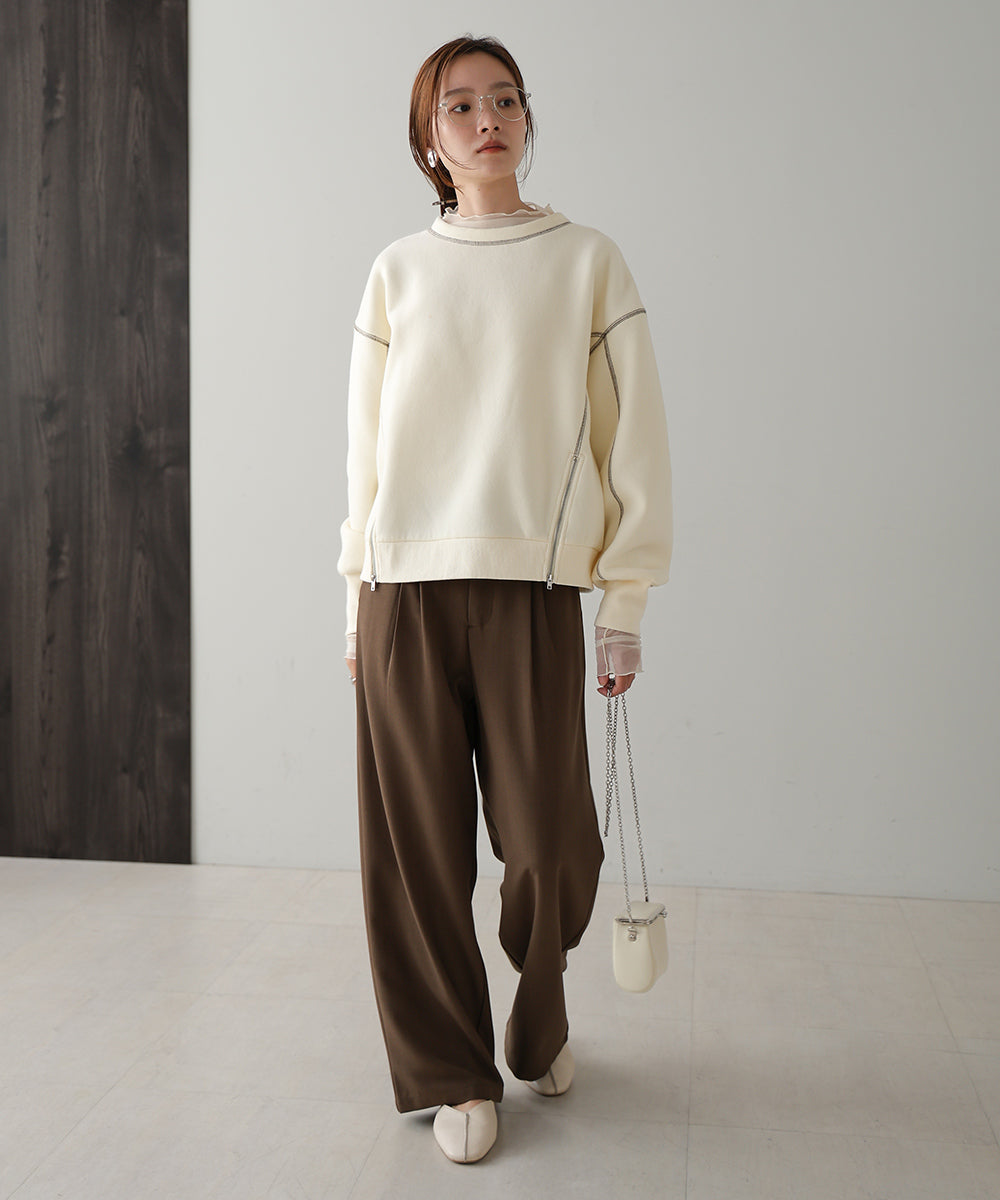 DOUBLE ZIP COLOR STITCHING BRUSHED LINING SWEAT