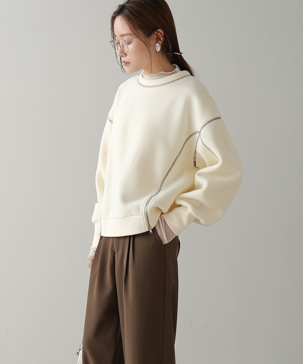 DOUBLE ZIP COLOR STITCHING BRUSHED LINING SWEAT