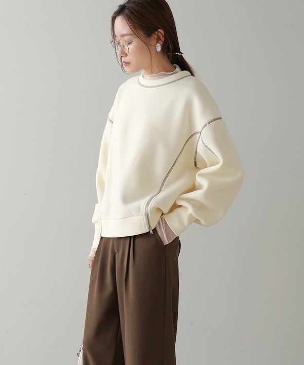 DOUBLE ZIP COLOR STITCHING BRUSHED LINING SWEAT