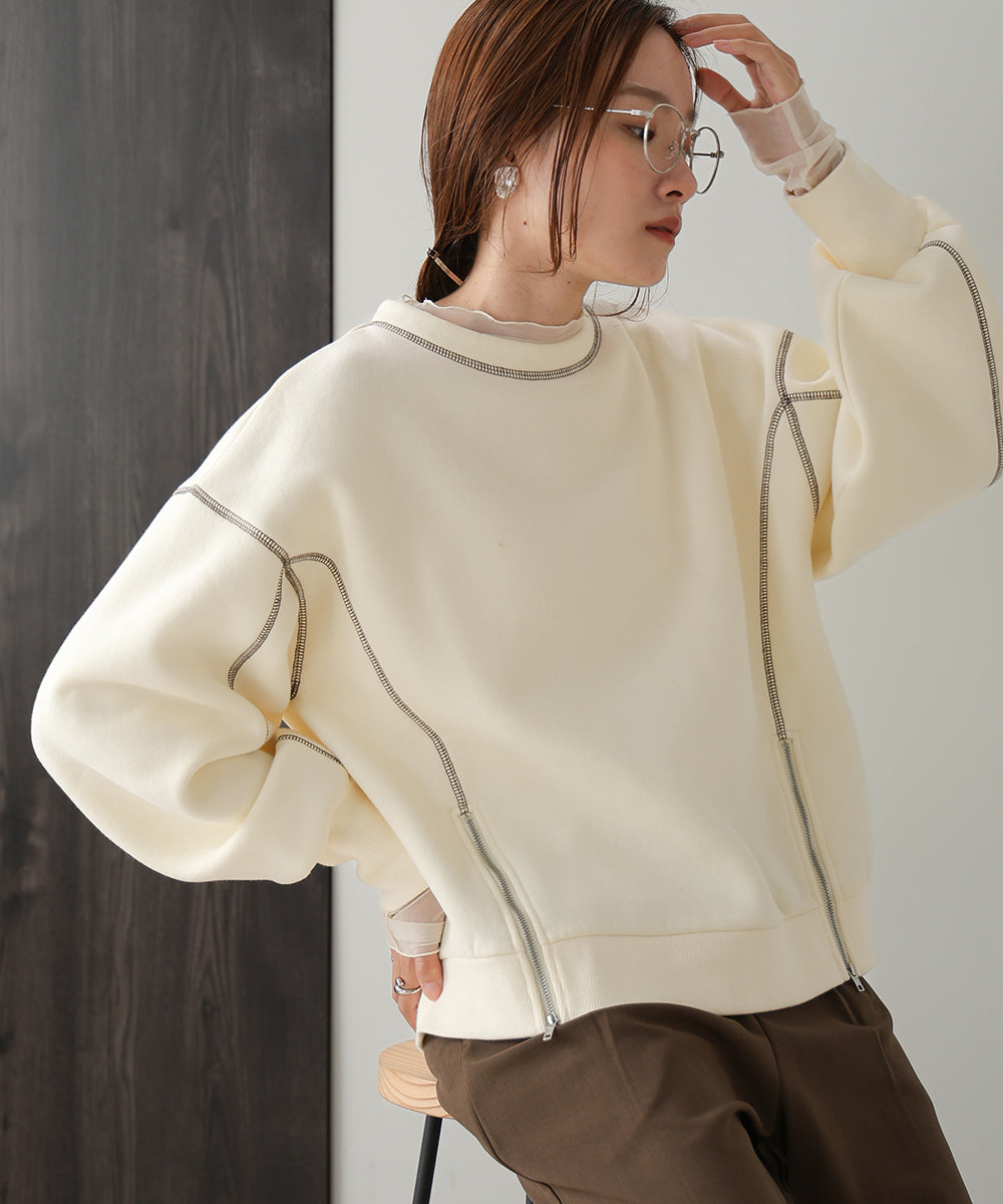 DOUBLE ZIP COLOR STITCHING BRUSHED LINING SWEAT