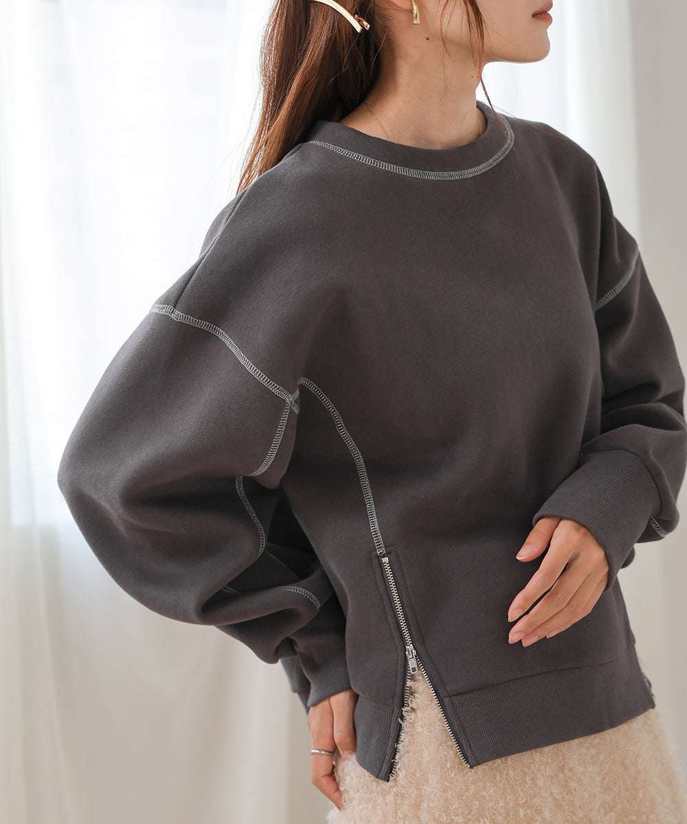 DOUBLE ZIP COLOR STITCHING BRUSHED LINING SWEAT
