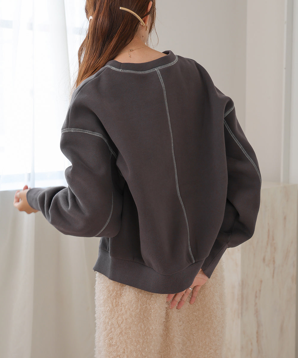 DOUBLE ZIP COLOR STITCHING BRUSHED LINING SWEAT