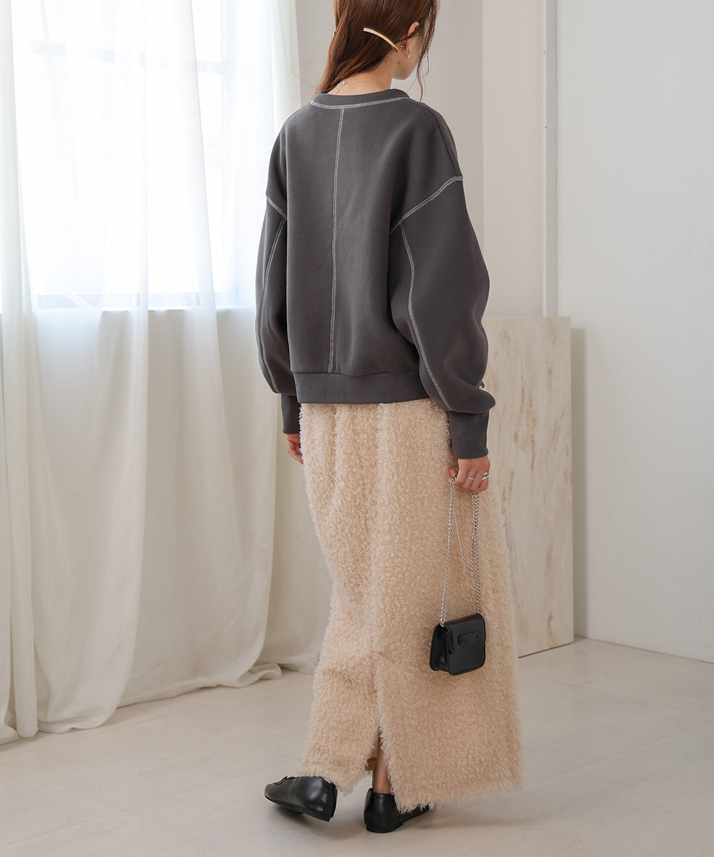 DOUBLE ZIP COLOR STITCHING BRUSHED LINING SWEAT