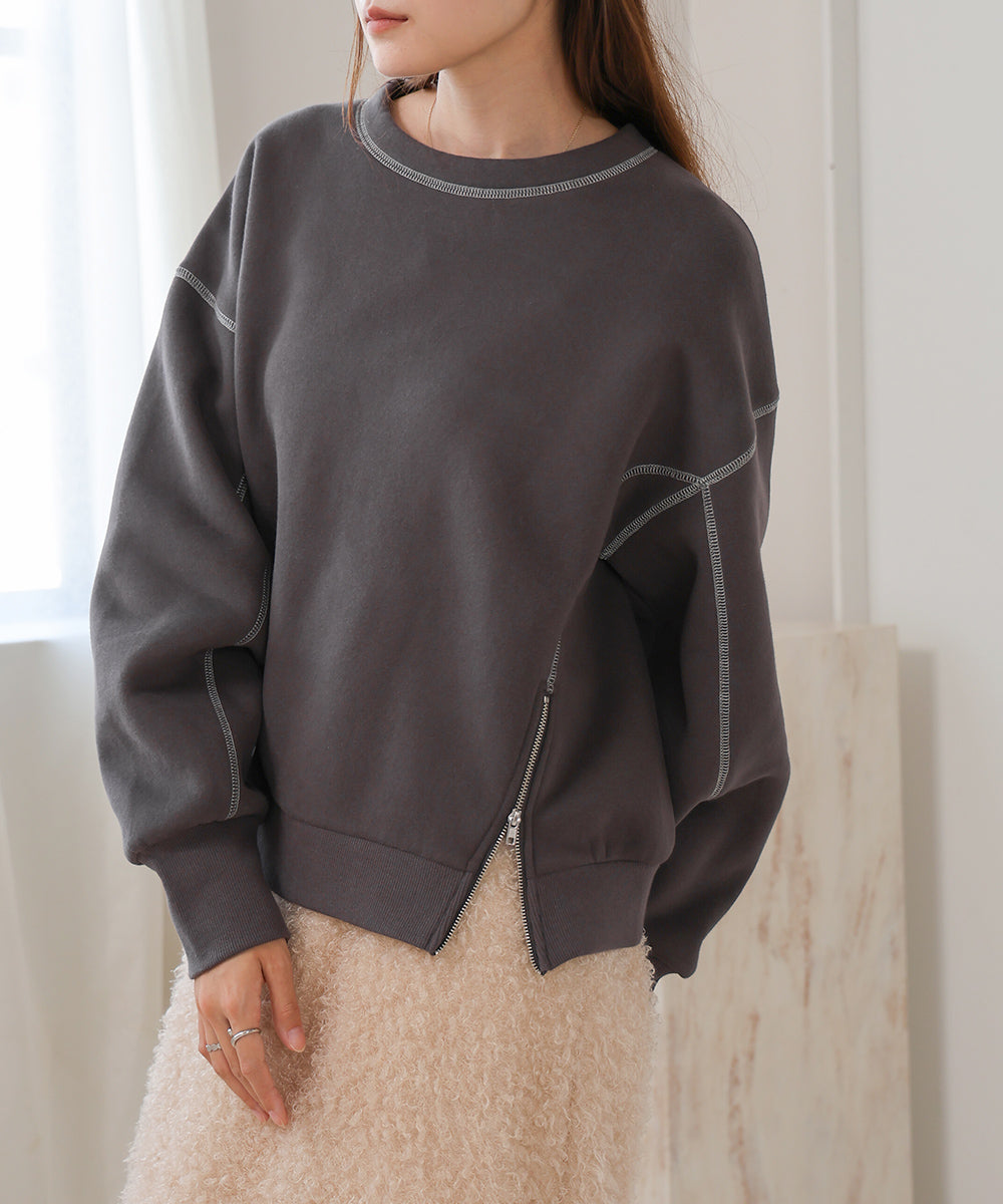 DOUBLE ZIP COLOR STITCHING BRUSHED LINING SWEAT