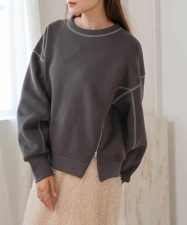 DOUBLE ZIP COLOR STITCHING BRUSHED LINING SWEAT