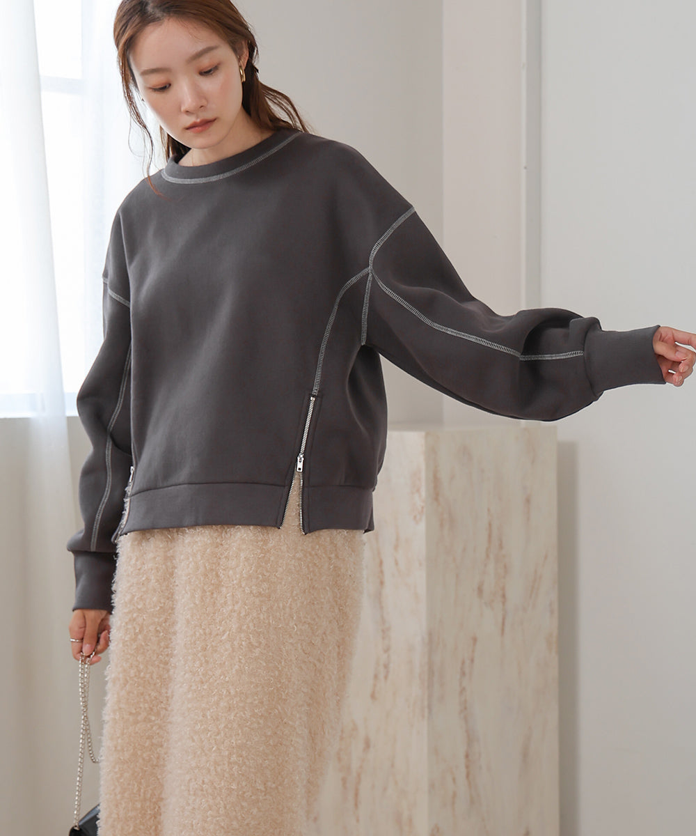 DOUBLE ZIP COLOR STITCHING BRUSHED LINING SWEAT