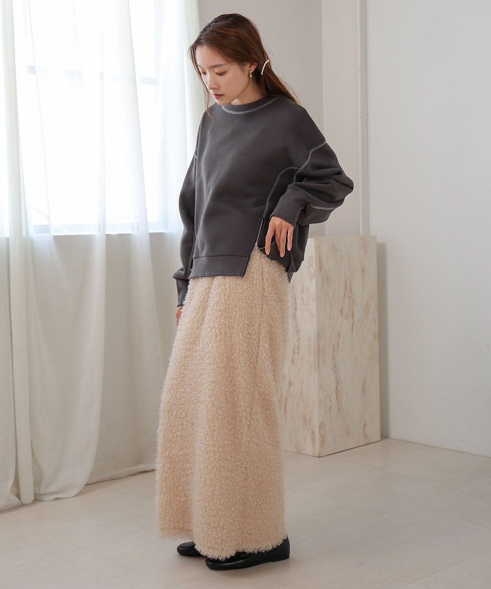 DOUBLE ZIP COLOR STITCHING BRUSHED LINING SWEAT