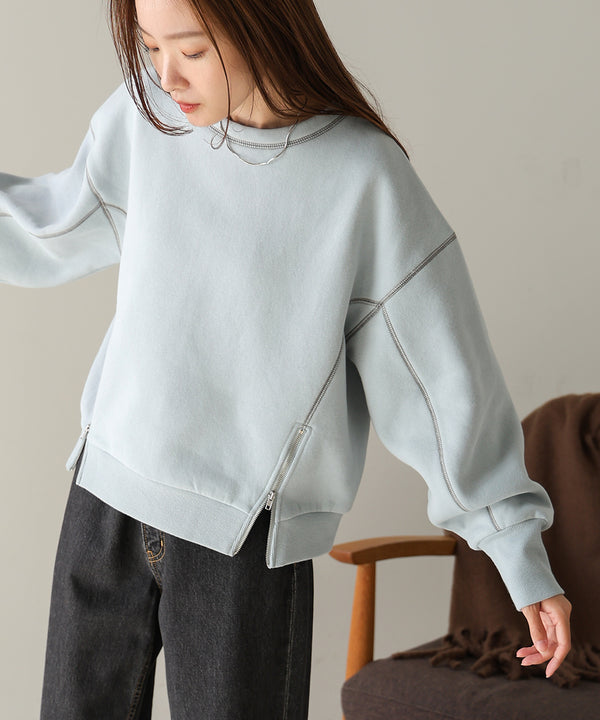 DOUBLE ZIP COLOR STITCHING BRUSHED LINING SWEAT