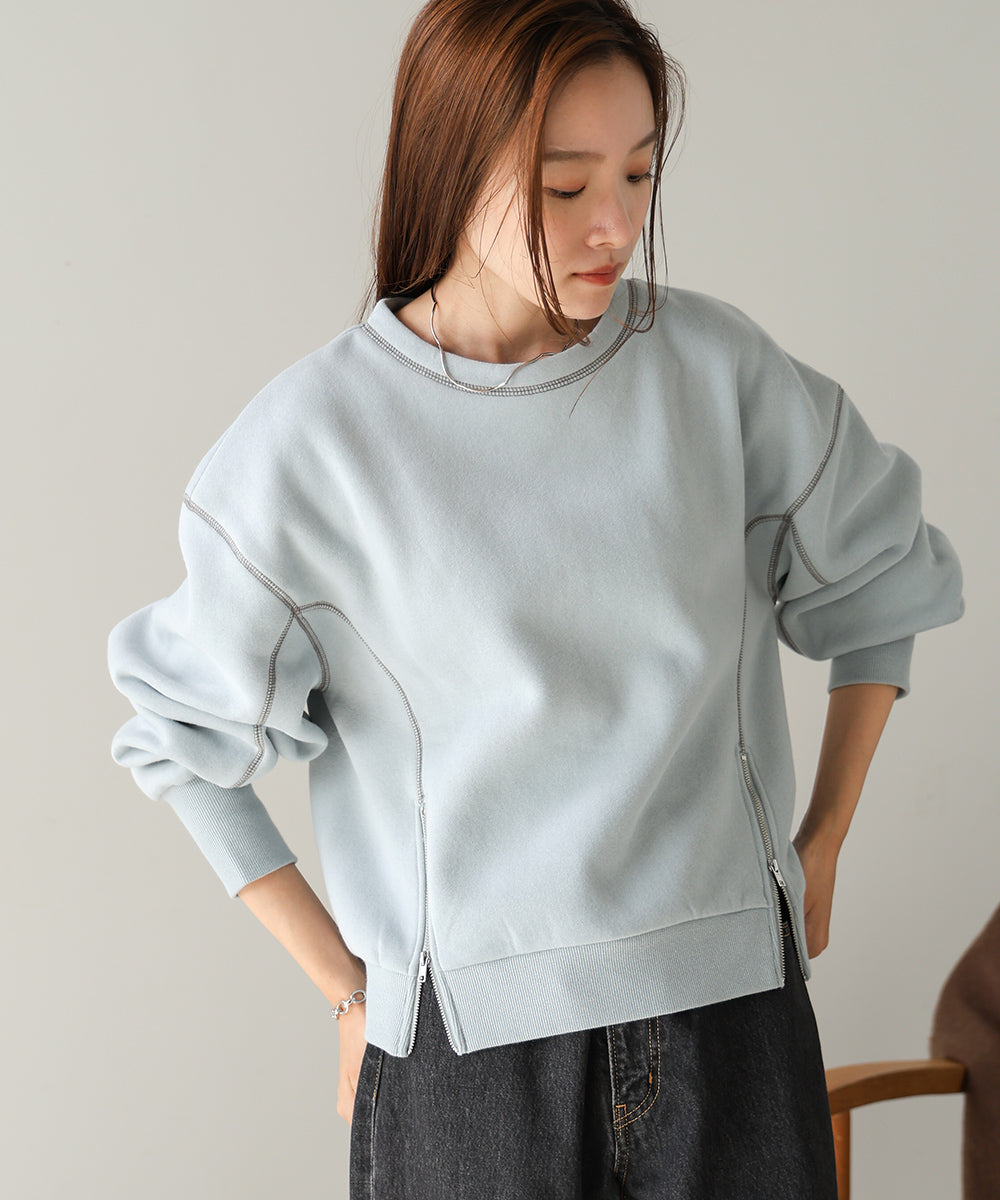 DOUBLE ZIP COLOR STITCHING BRUSHED LINING SWEAT