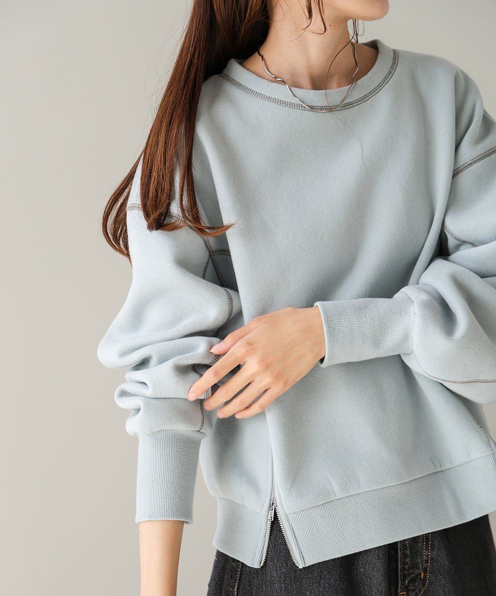 DOUBLE ZIP COLOR STITCHING BRUSHED LINING SWEAT