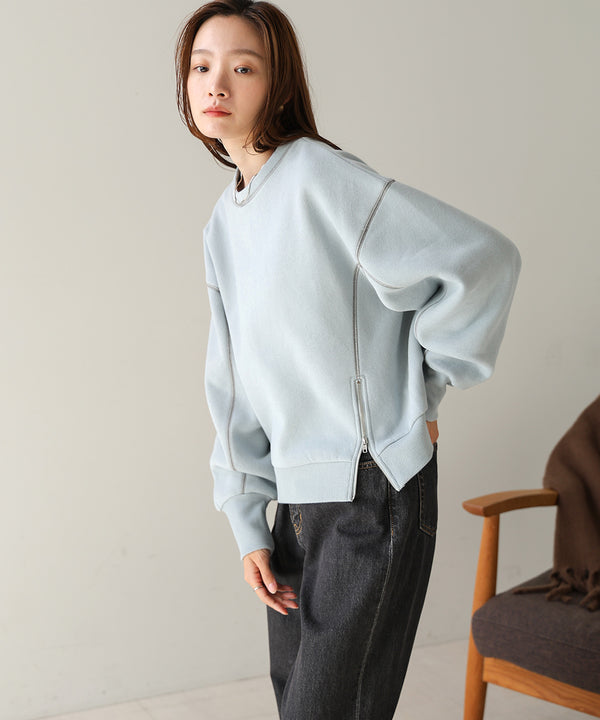 DOUBLE ZIP COLOR STITCHING BRUSHED LINING SWEAT