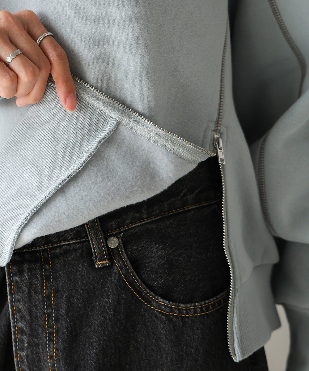 DOUBLE ZIP COLOR STITCHING BRUSHED LINING SWEAT