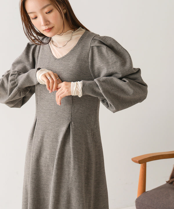 WAIST TUCK FLARE LINE KNIT ONEPIECE