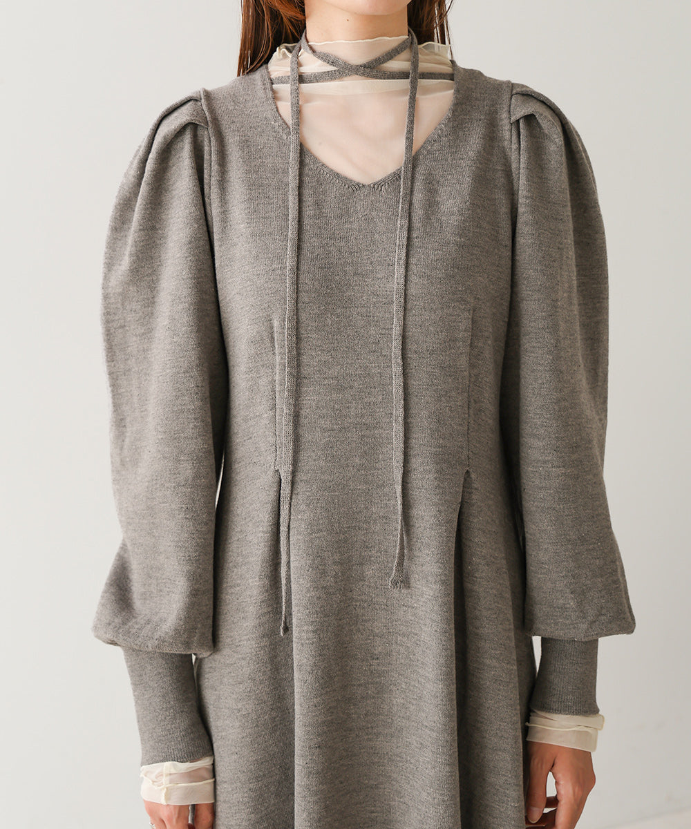 WAIST TUCK FLARE LINE KNIT ONEPIECE