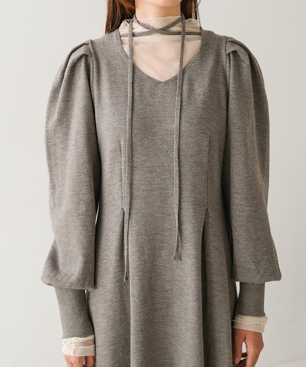 WAIST TUCK FLARE LINE KNIT ONEPIECE