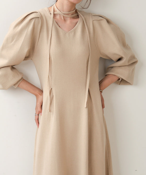 WAIST TUCK FLARE LINE KNIT ONEPIECE