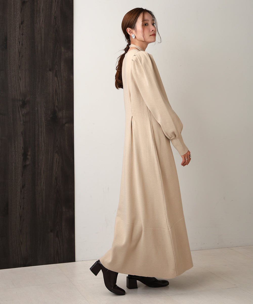 WAIST TUCK FLARE LINE KNIT ONEPIECE