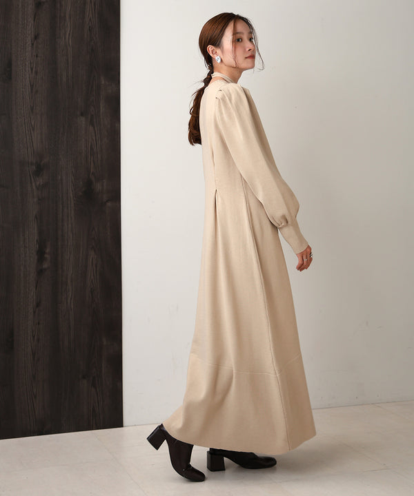 WAIST TUCK FLARE LINE KNIT ONEPIECE