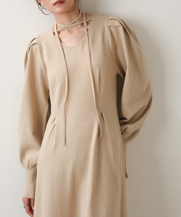 WAIST TUCK FLARE LINE KNIT ONEPIECE