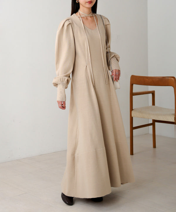 WAIST TUCK FLARE LINE KNIT ONEPIECE