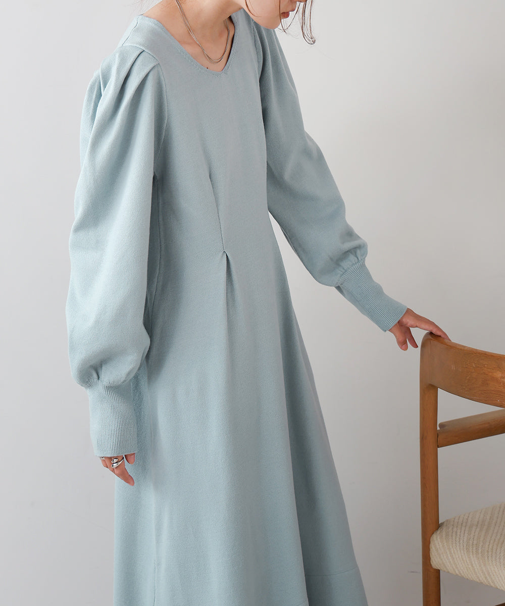WAIST TUCK FLARE LINE KNIT ONEPIECE