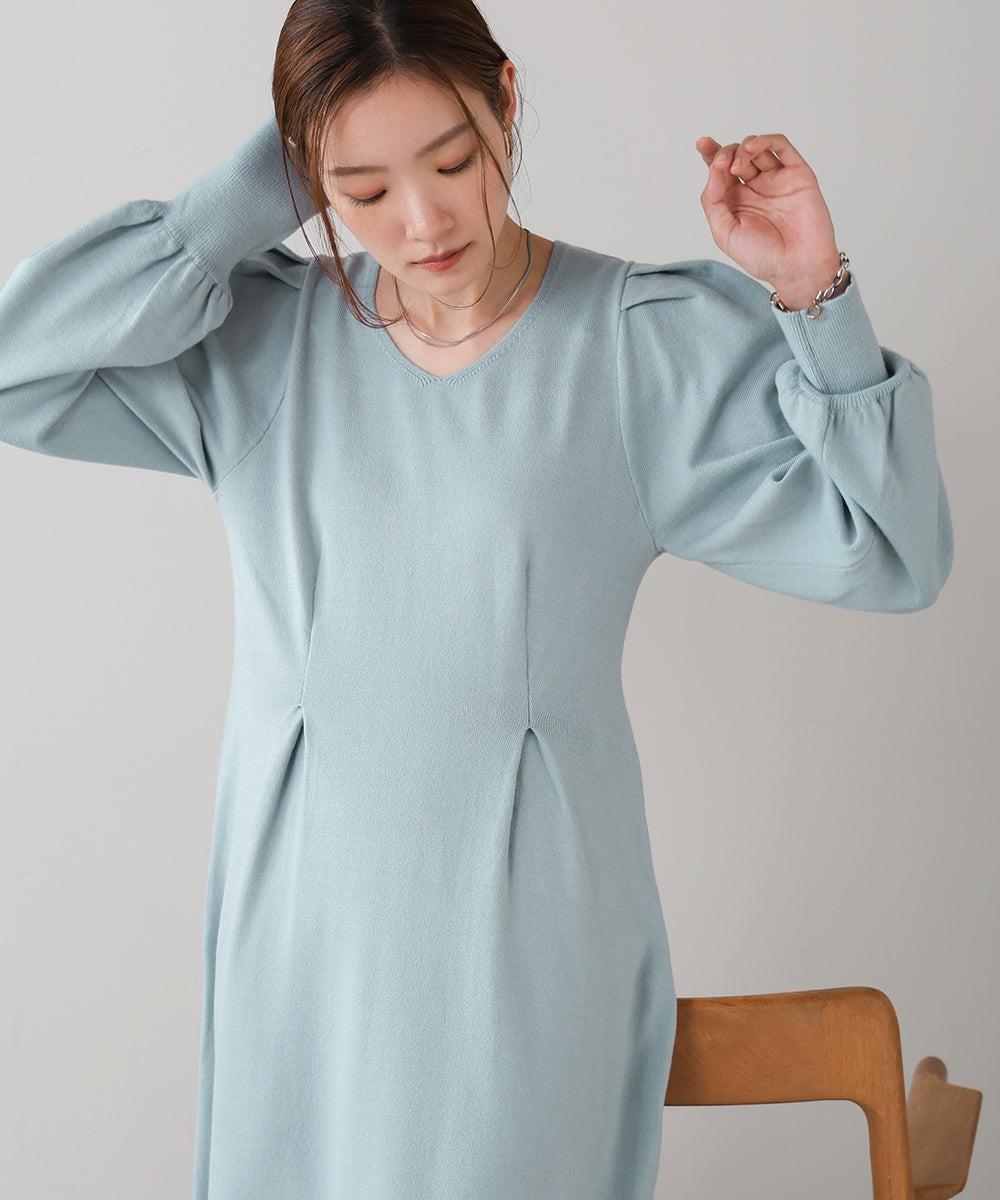 WAIST TUCK FLARE LINE KNIT ONEPIECE